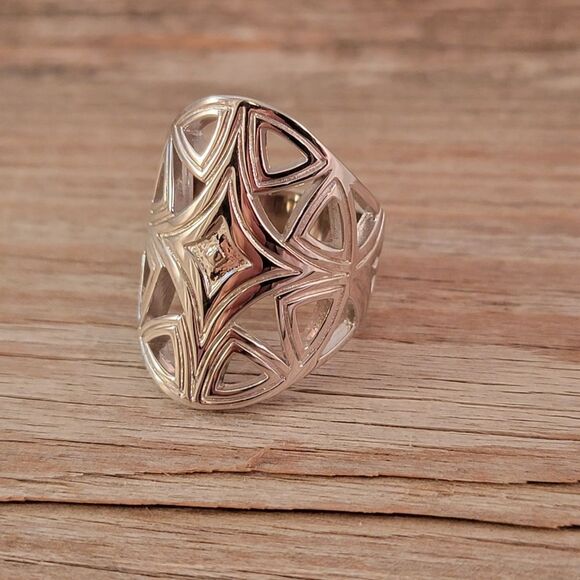 New Elle Sterling Silver Reflections Modern Openwork Ring - Picture 7 of 10